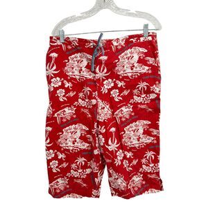 Walt Disney World Men's Shorts Sz L Trader Mick Surf Novelty Hawaiian Board Red